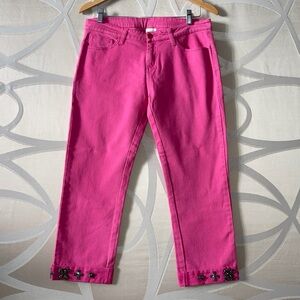 Ungaro Fuchsia Cropped Jeans with crystals embellishments
